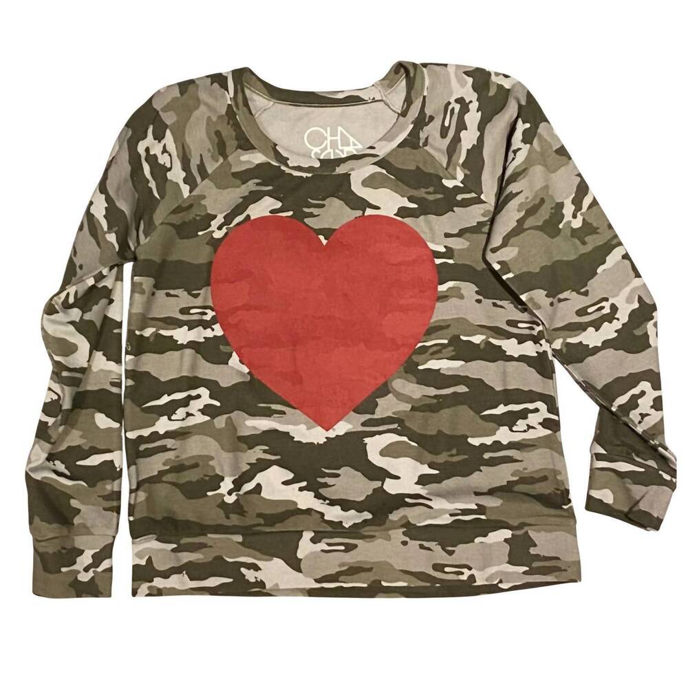 NEW CHASER women's heart pullover long sleeve tee in camo
